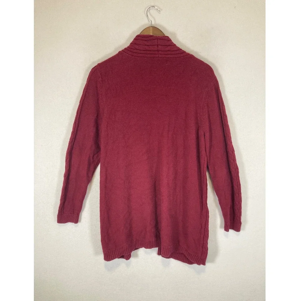 Classic Karen Scott Women XXL Burgundy Cable‎ Knit Shawl Cardigan Sweater